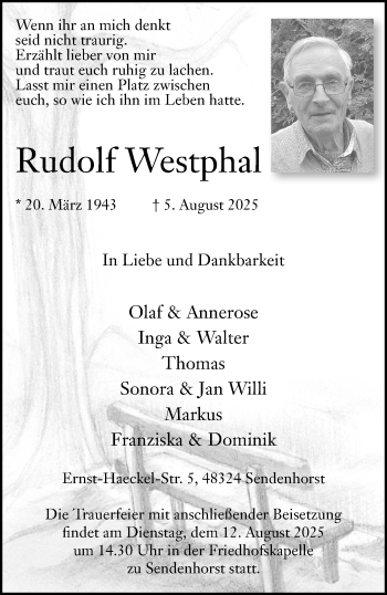 Anzeige von Rudolf Westphal 