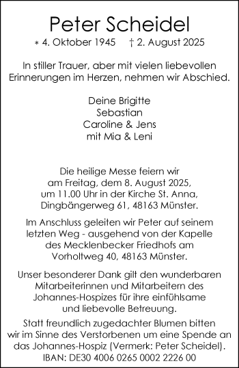 Anzeige von Peter Scheidel 