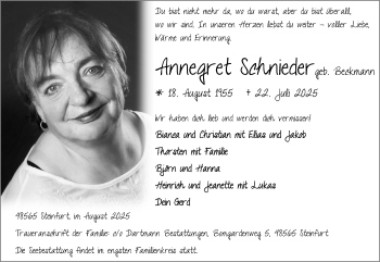 Anzeige von Annegret Schnieder 