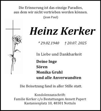 Anzeige von Heinz Kerker 