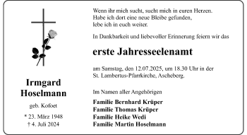 Anzeige von Irmgard Hoselmann 