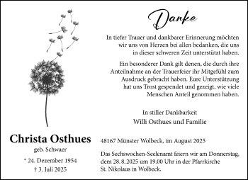 Anzeige von Christa Osthues 