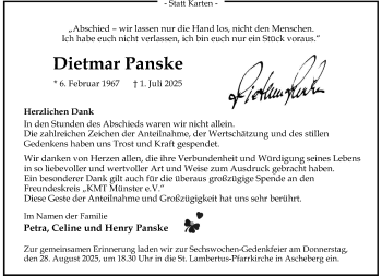 Anzeige von Dietmar Panske 
