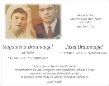 Anzeige von Josef und Magdalena Braunnagel 