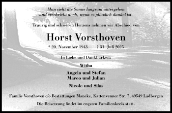 Anzeige von Horst Vorsthoven 