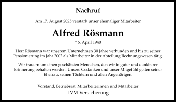 Anzeige von Alfred Rösmann 