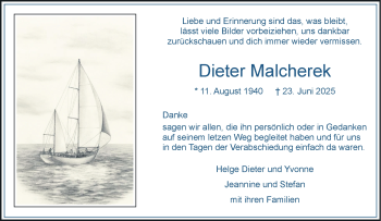Anzeige von Dieter Malcherek 