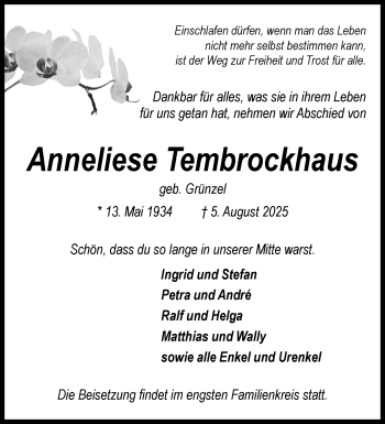 Anzeige von Anneliese Tembrockhaus 