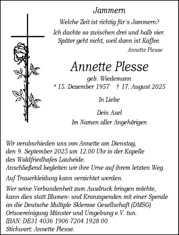 Anzeige von Annette Plesse 