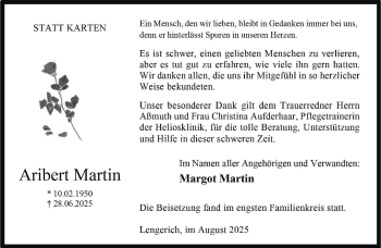 Anzeige von Aribert Martin 