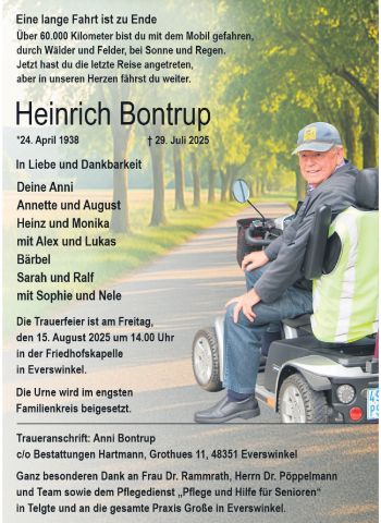 Anzeige von Heinrich Bontrup 