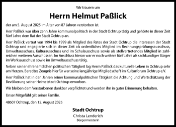 Anzeige von Helmut Paßlick 