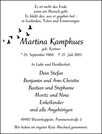 Anzeige von Martina Kamphues 