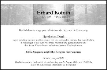 Anzeige von Erhard Kofoth 