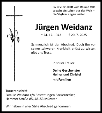 Anzeige von Jürgen Weidanz 