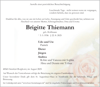 Anzeige von Brigitte Thiemann 