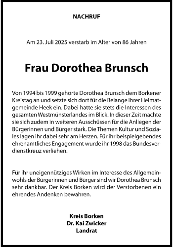 Anzeige von Dorothea Brunsch 