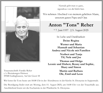 Anzeige von Anton Reher 