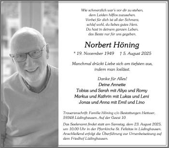 Anzeige von Norbert Höning 