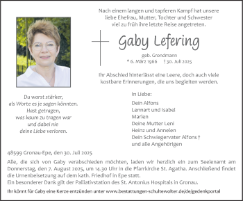 Anzeige von Gaby Lefering 