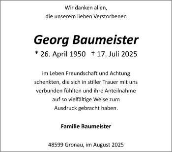 Anzeige von Georg Baumeister 