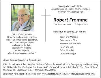 Anzeige von Robert Fromme 
