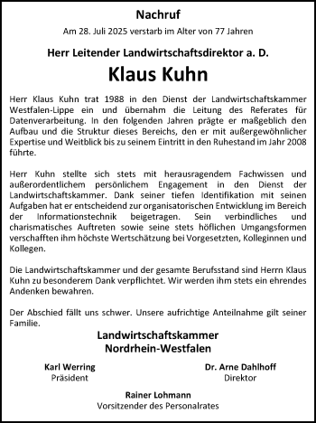 Anzeige von Klaus Kuhn 