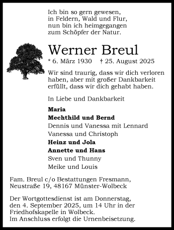 Anzeige von Werner Breul 