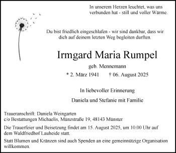 Anzeige von Irmgard Maria Rumpel 
