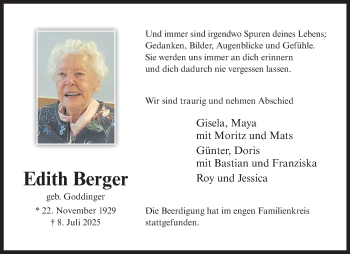 Anzeige von Edith Berger 