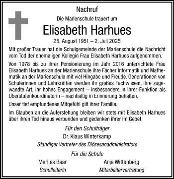Anzeige von Elisabeth Harhues 