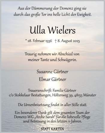 Anzeige von Ulla Wielers 