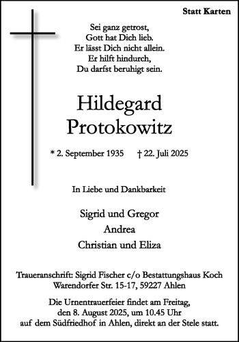Anzeige von Hildegard Protokowitz 