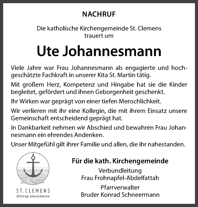  Traueranzeige für Ute Johannesmann vom 23.08.2025 aus 