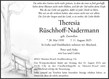 Anzeige von Theresia Rüschhoff-Nadermann 