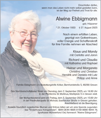 Anzeige von Alwine Ebbigmann 