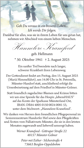Anzeige von Hannelore Kranefoed 