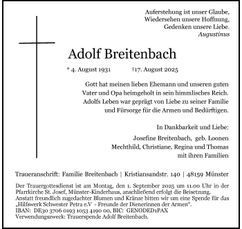 Anzeige von Adolf Breitenbach 
