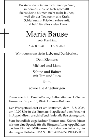 Anzeige von Maria Bause 
