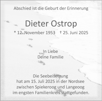 Anzeige von Dieter Ostrop 