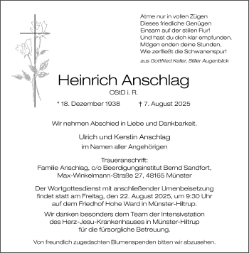 Anzeige von Heinrich Anschlag 