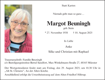 Anzeige von Margot Beuningh 