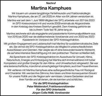 Anzeige von Martina Kamphues 