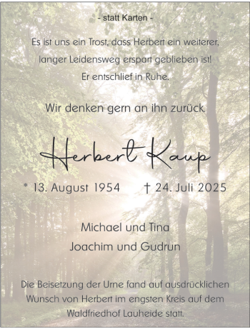 Anzeige von Herbert Kaup 