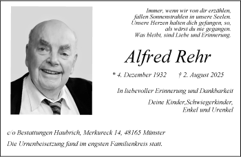 Anzeige von Alfred Rehr 