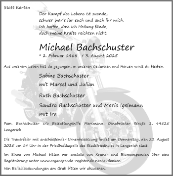 Anzeige von Michael Bachschuster 