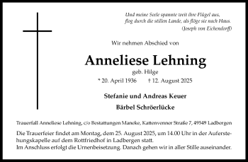 Anzeige von Anneliese Lehning 