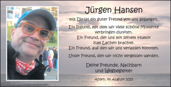 Anzeige von Jürgen Hansen 