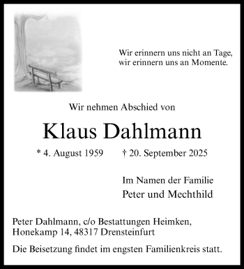 Anzeige von Klaus Dahlmann 