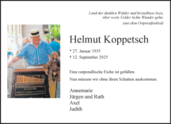 Anzeige von Helmut Koppetsch 